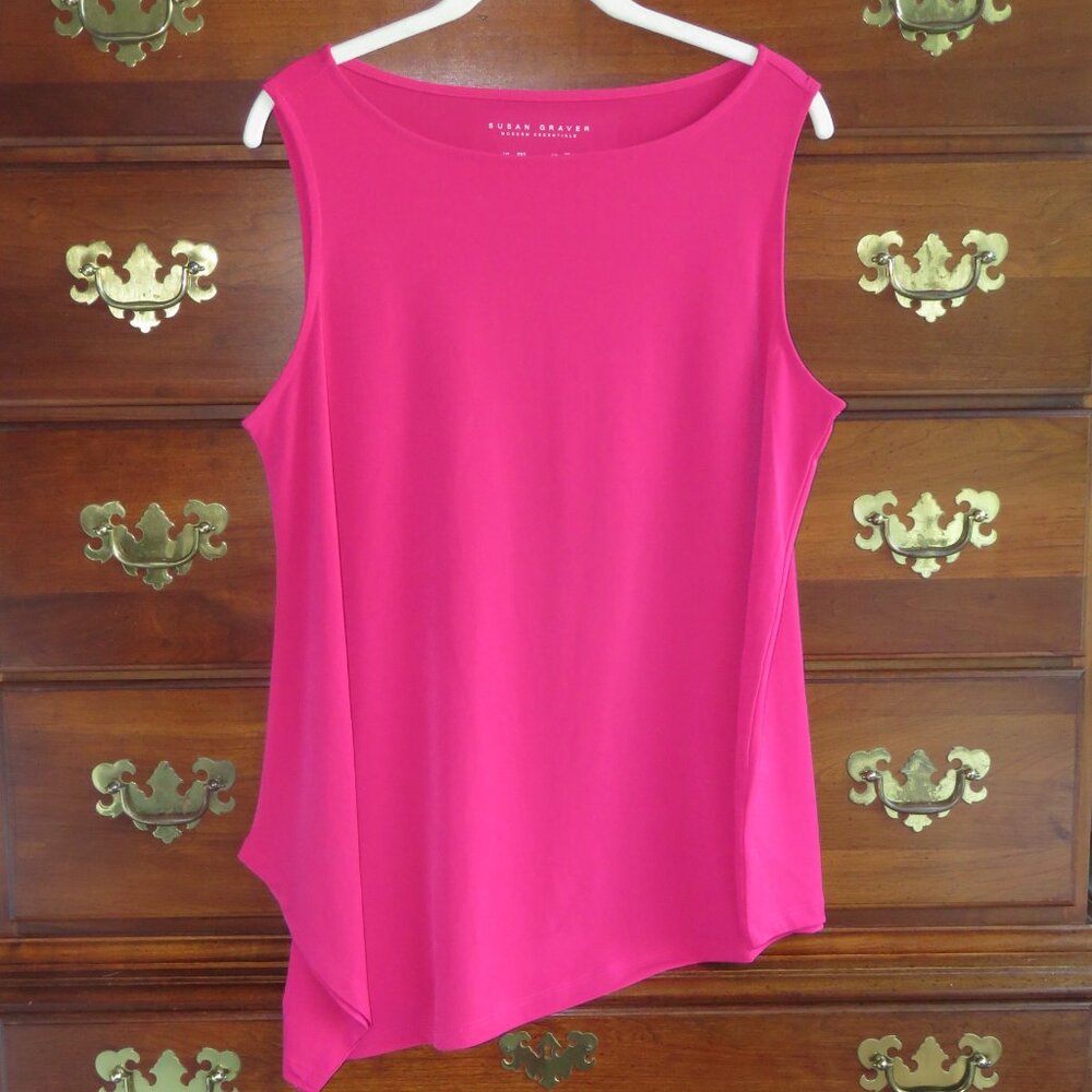 NWOT Susan Graver Liquid Knit Sleeveless Hi Lo Tank Top XXS Passion Pink